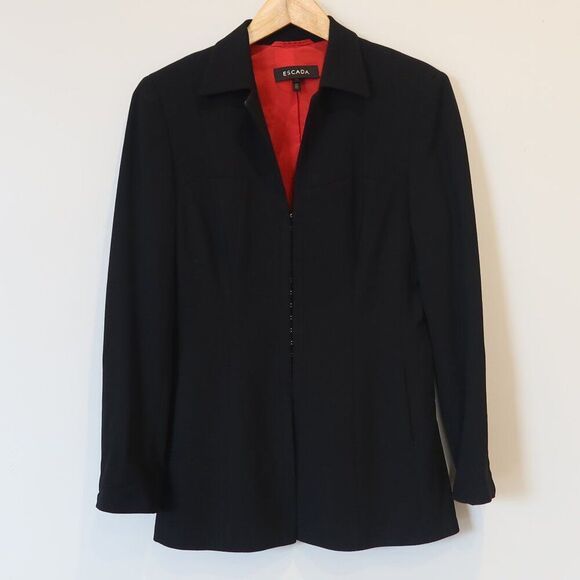 ESCADA lady jacket blazer wool black tailored long red lined 36 old money formal - Picture 1 of 12